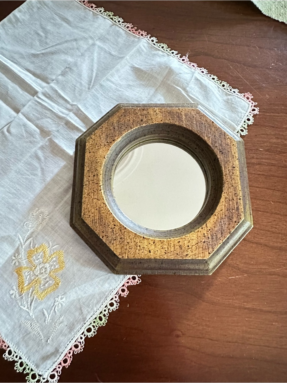Vintage Homco Octagon Wall Mirror Gold Flecked Frame